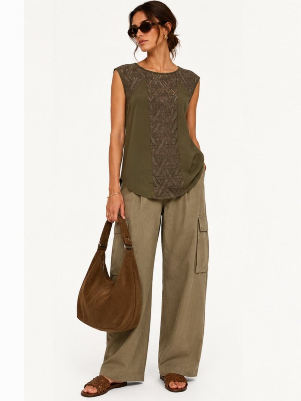 Banana Republic Olive Lace Mixed MediaTank